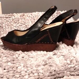 Sling back peep toe wedges